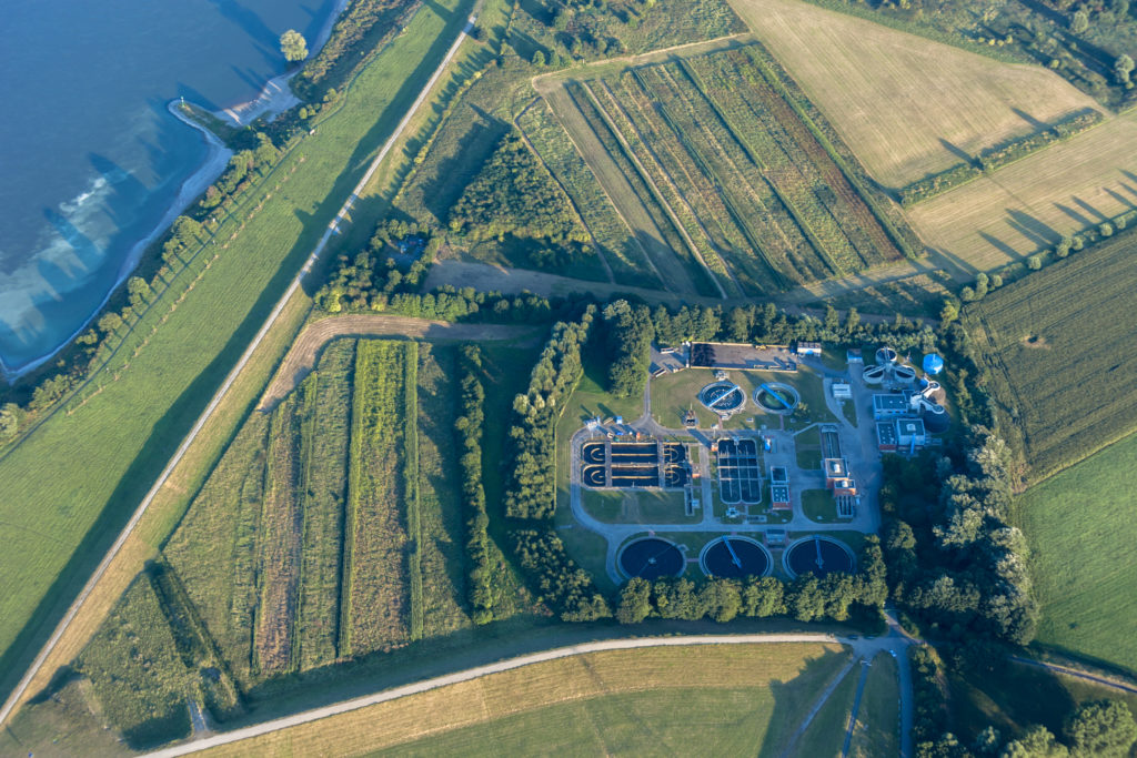 aerial view of sewage treatment plant