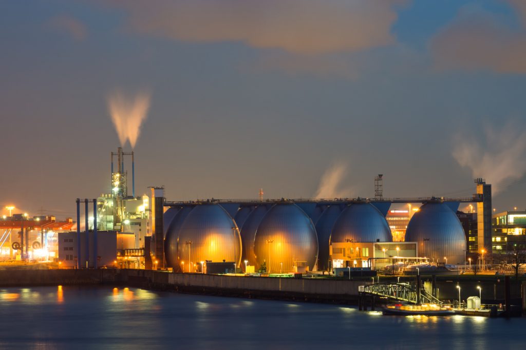 processing plant at dusk