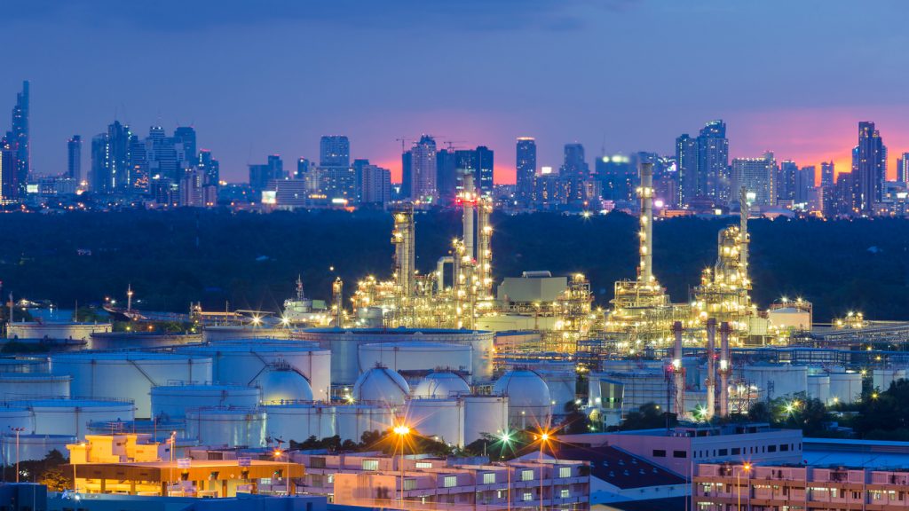 petroleum facility at night